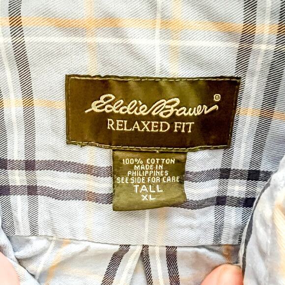 Eddie Bauer Relaxed Fit Tall XL Blue Plaid Longsleeve Button Down 100 Cotton EUC - Picture 4 of 8
